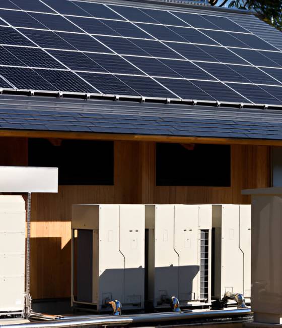 Image of Rooftop solar panels with energy storage